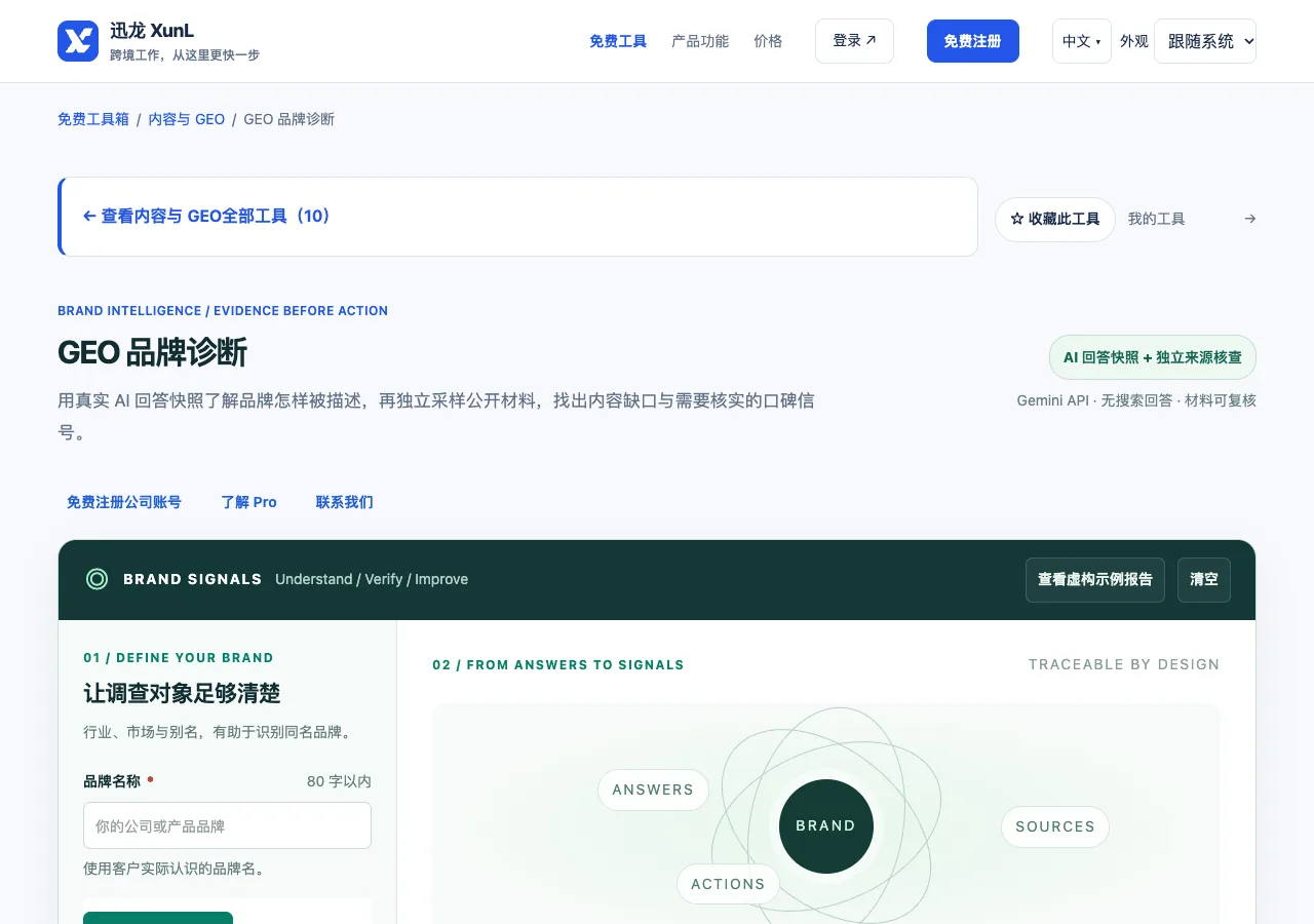 GEO 品牌诊断的输入与操作界面
