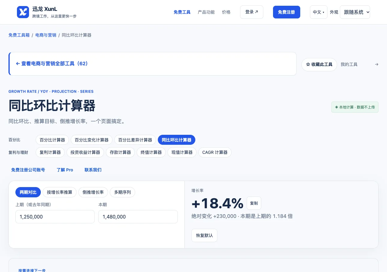 同比环比计算器的输入与操作界面