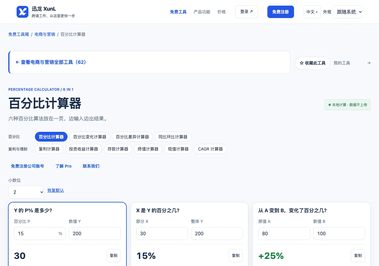 百分比计算器的输入与操作界面