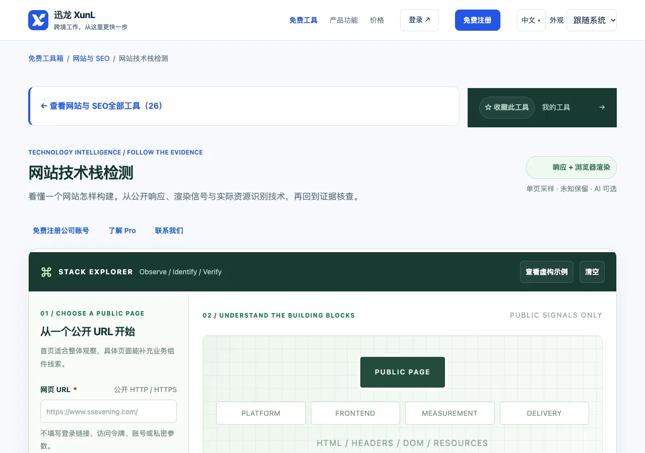 网站技术栈检测的输入与操作界面