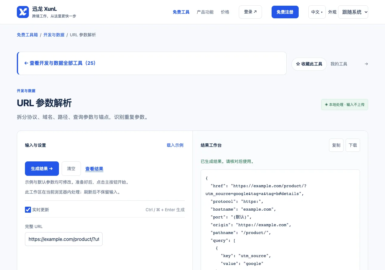 URL 参数解析的输入与操作界面