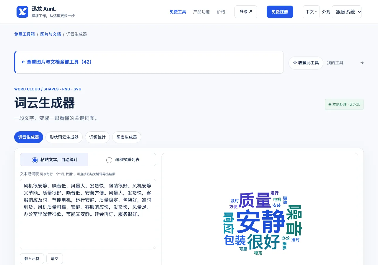 词云生成器的输入与操作界面